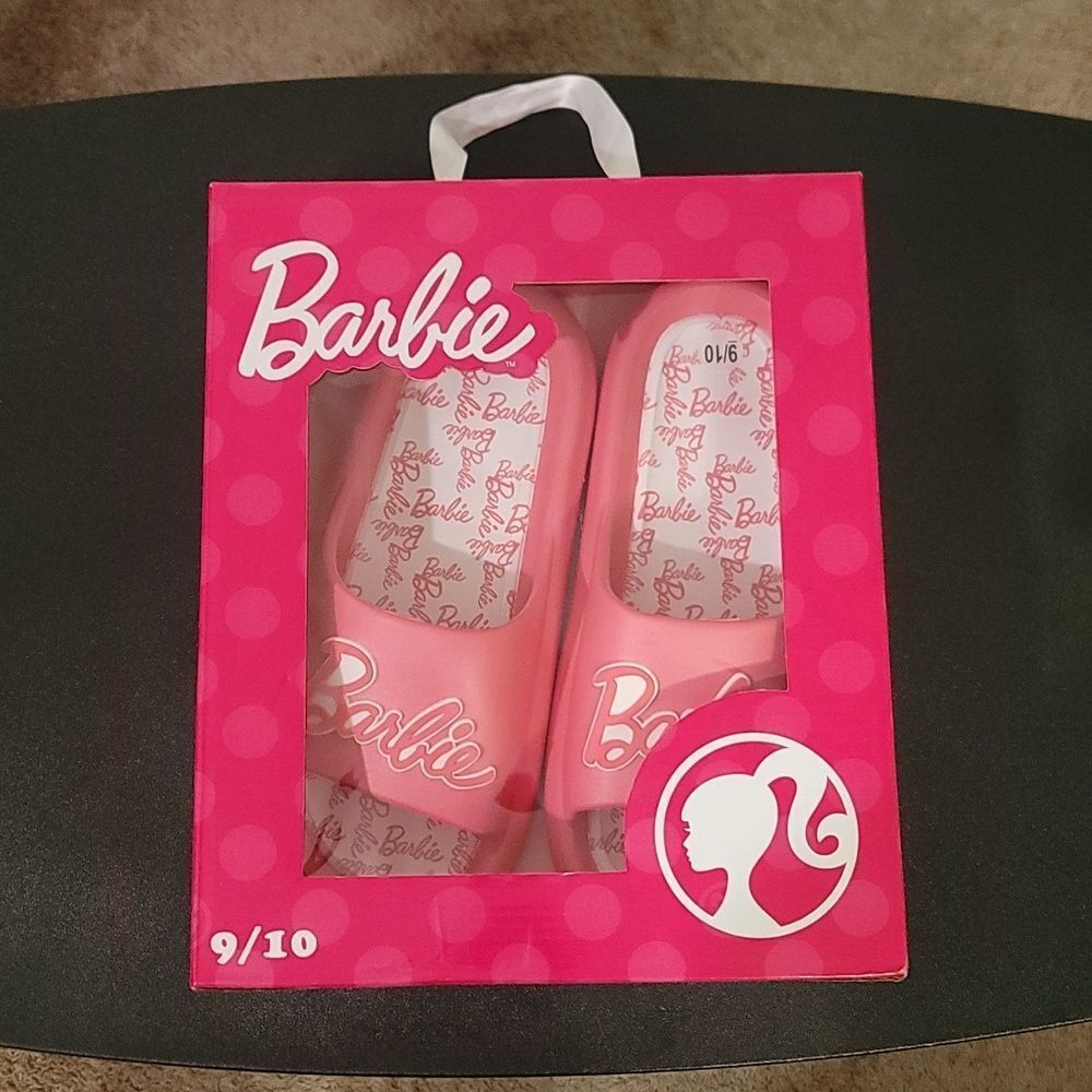 BRAND NEW BARBIE MATTEL BRIGHT PINK   LOGO WOMENS  FLIP FLOP SLIDE SANDAL - Picture 4 of 12